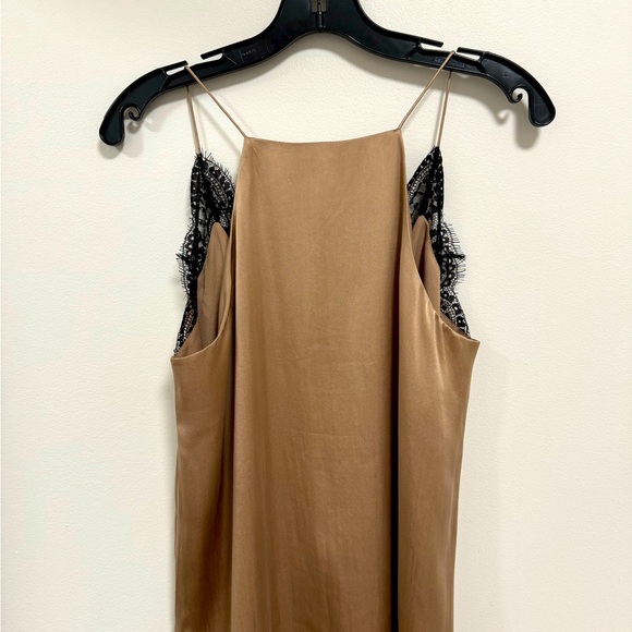 CAMI NYC Beige 100% silk cami with black lace - Picture 2 of 2